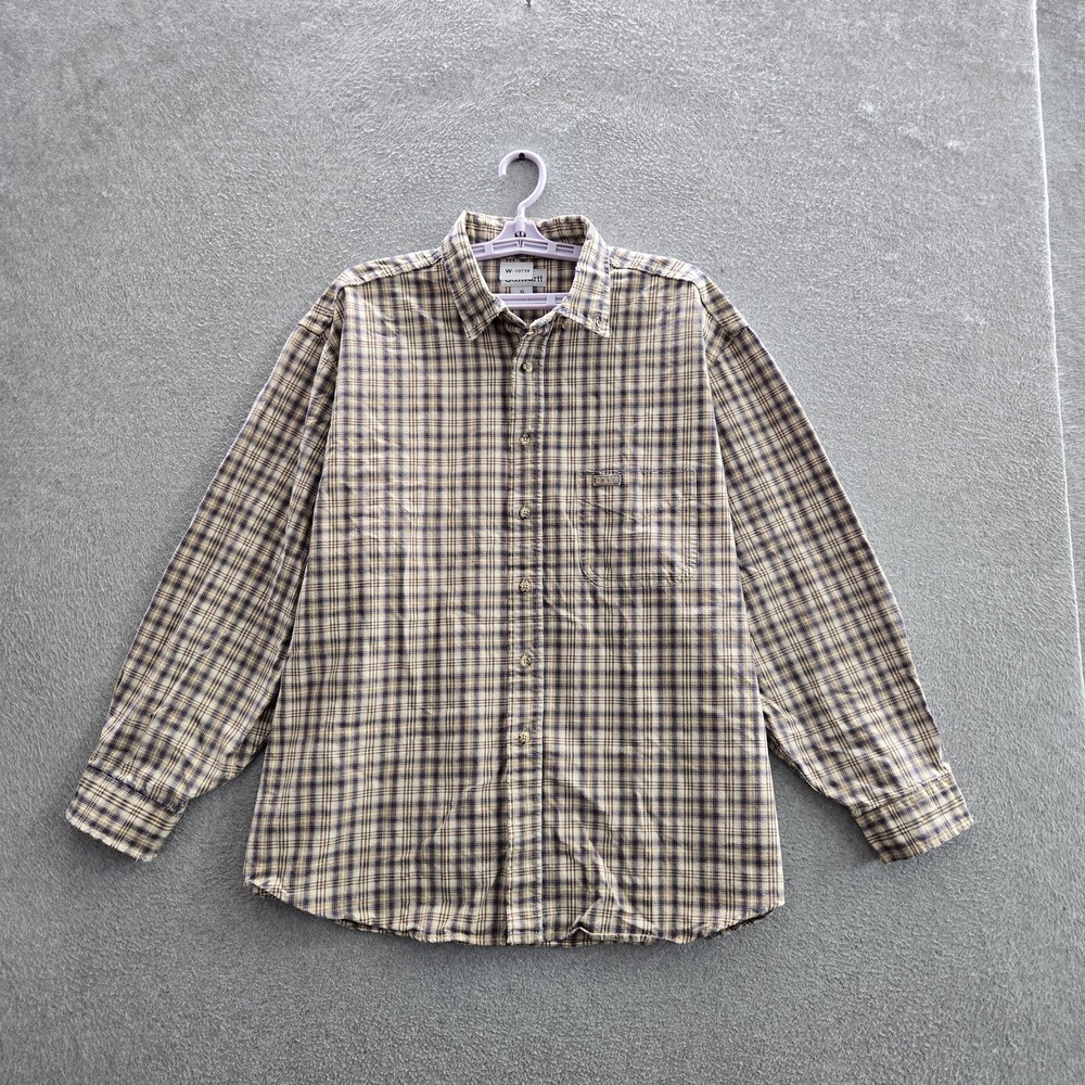 Carhartt Men Button Up Shirt XL Beige Plaid Casual Long‎ Sleeve